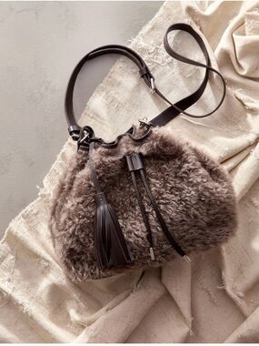 Overland Chamonix Genuine Shearling Drawstring Bucket Bag - Brown
